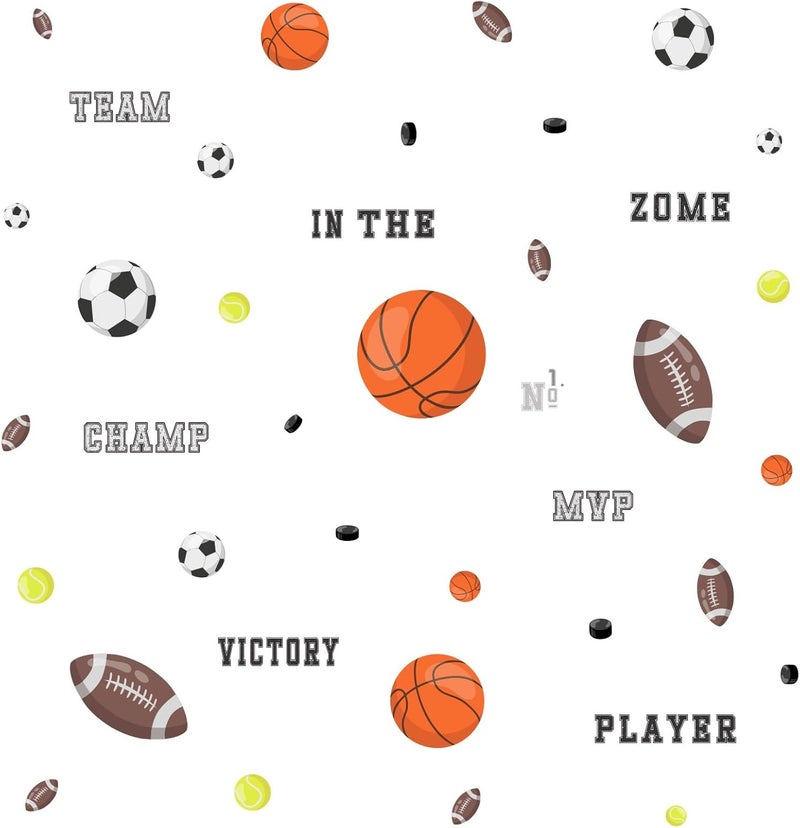 Kasubeso Sports Wall Decals, Basketball and Football Wall Stickers, Peel and Stick Removable DIY Inspirational Wall Decor for Boys Bedroom Classroom Kid's Nursery Room Playground - Image 2